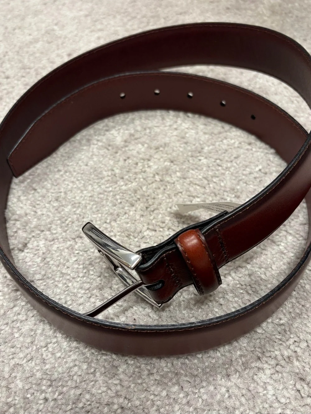 J. Crew Factory Burnished Brown Leather Dress Belt with Silver Buckle